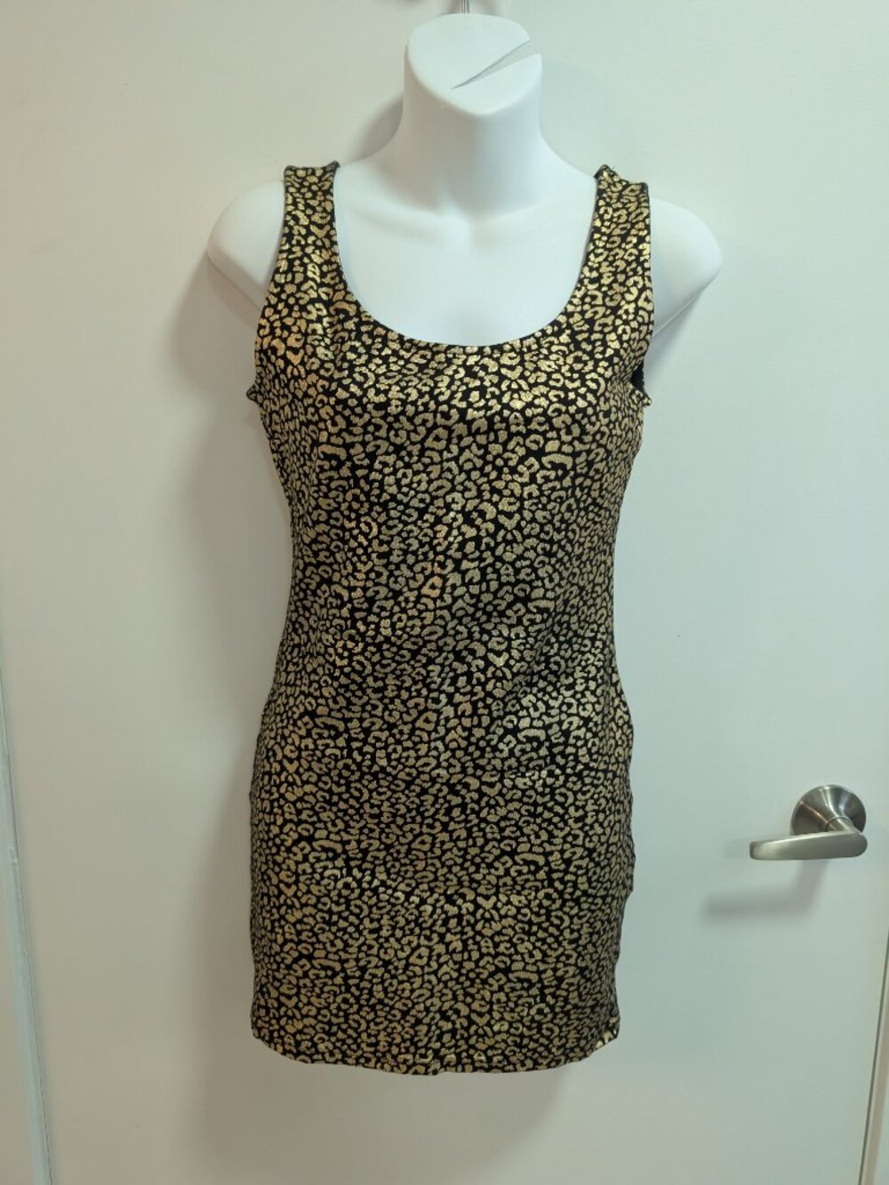 NEW Black and Metallic Gold Leopard Print Bodycon Mini Dress